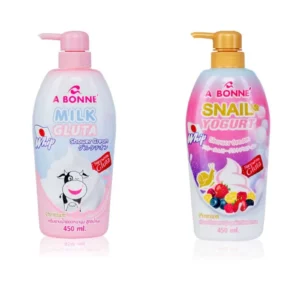 A BONNE' Gluta Whip Shower Cream, Milk Gluta and Snail Yogurt.