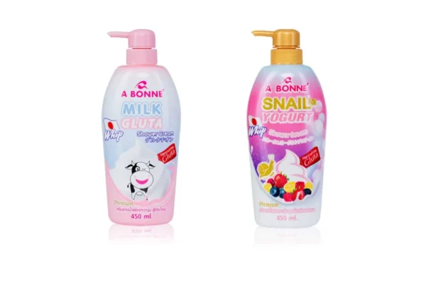 A BONNE' Gluta Whip Shower Cream, Milk Gluta and Snail Yogurt.