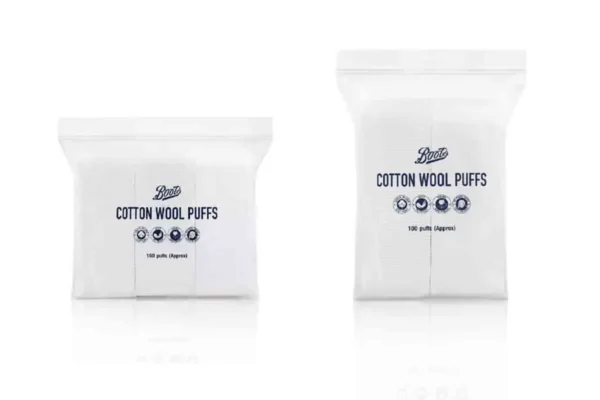 BOOTS Facial Cotton Wool Puffs, Side Sealed